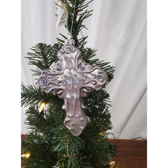 Other - NEW Filagreed Glass Hanging Cross Christmas Ornament‎